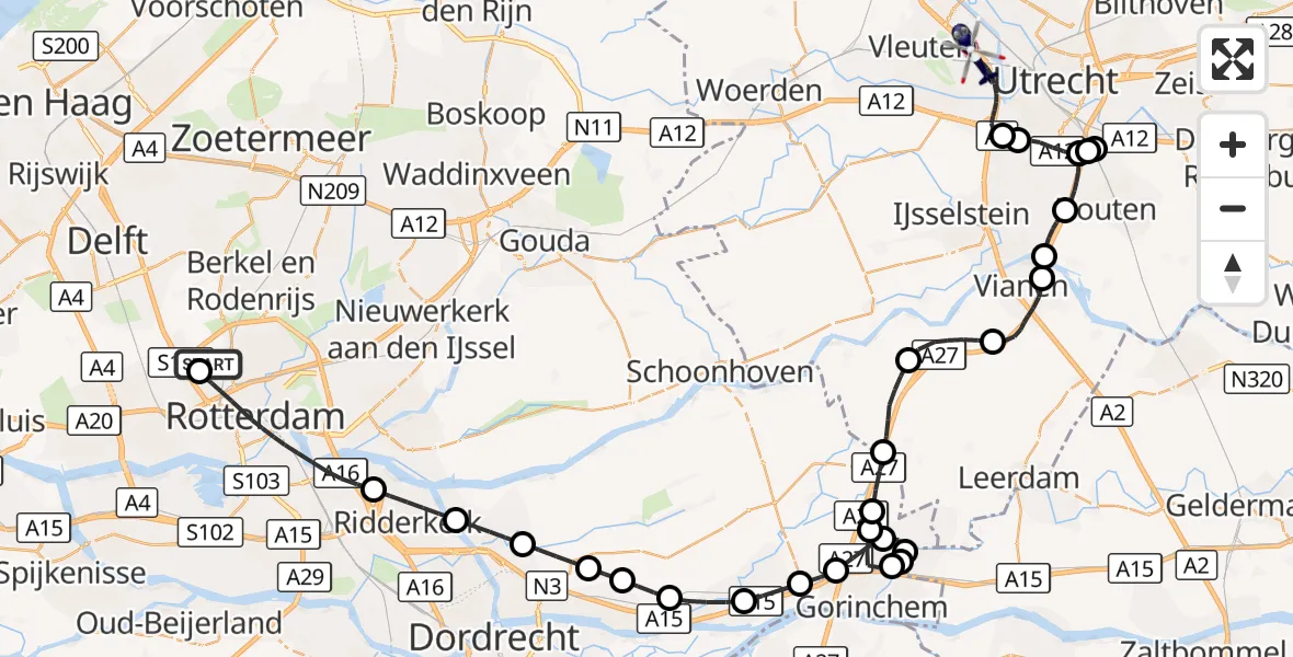 Vluchtroute Politiehelikopter Rotterdam The Hague Airport - Utrecht, 26 oktober 2026, 10:00