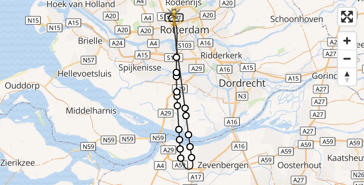 Vluchtroute Traumahelikopter Rotterdam The Hague Airport - Rotterdam The Hague Airport, 26 oktober 2026, 10:41