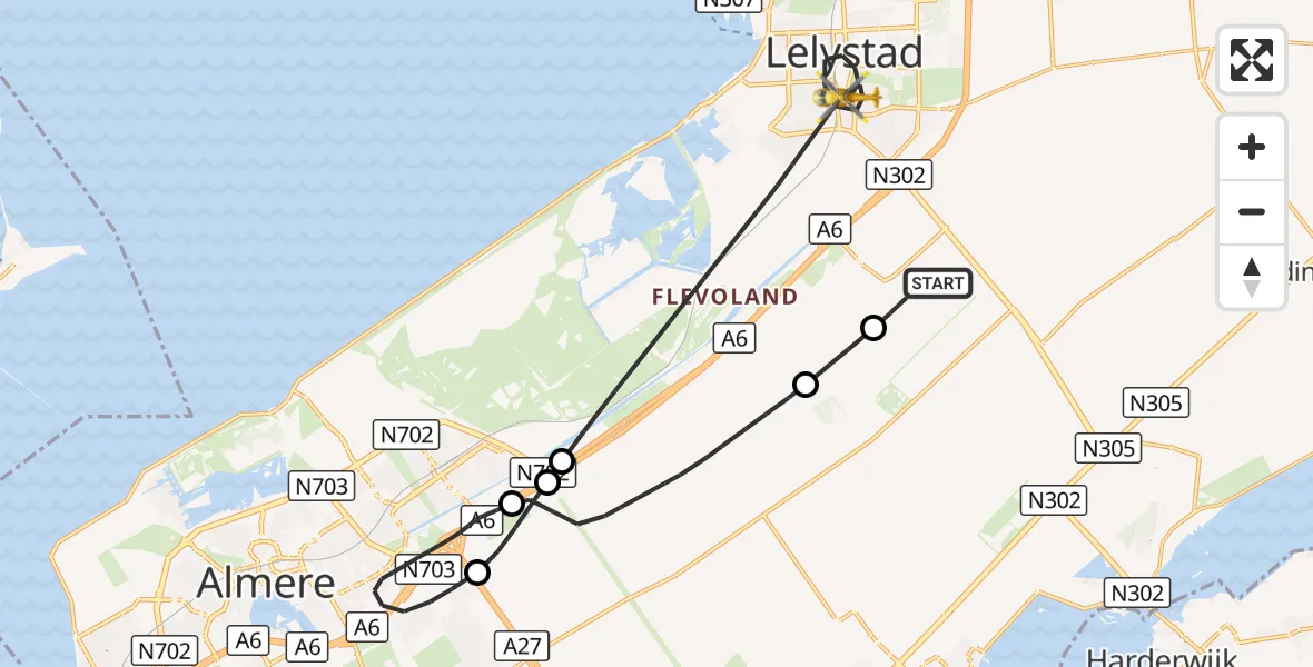 Vluchtroute Traumahelikopter Lelystad Airport - Lelystad, 26 oktober 2026, 12:25
