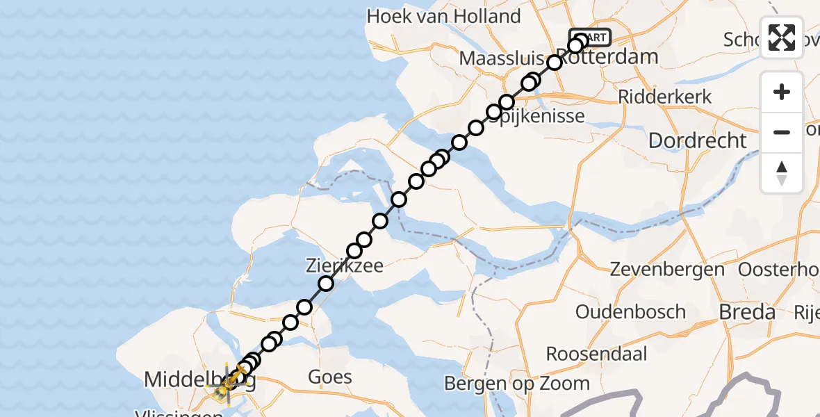 Vluchtroute Traumahelikopter Rotterdam The Hague Airport - Nieuw- en Sint Joosland, 26 oktober 2026, 13:47
