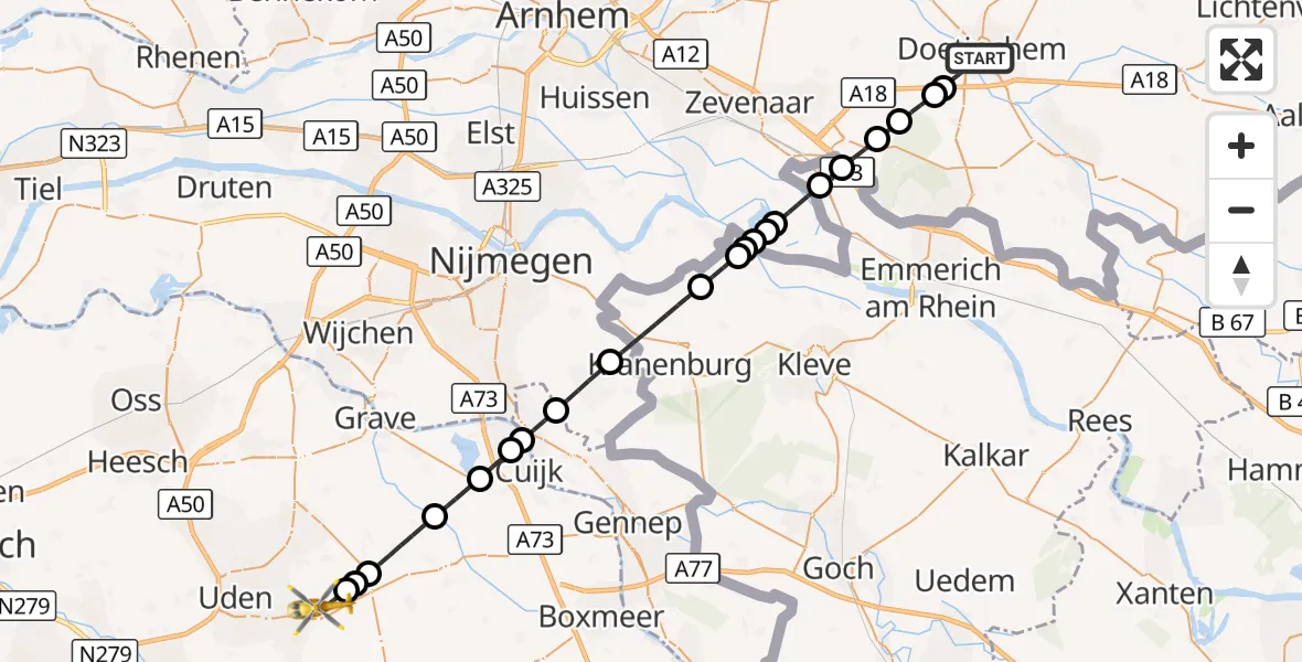 Vluchtroute Traumahelikopter Doetinchem - Vliegbasis Volkel, 26 oktober 2026, 13:59