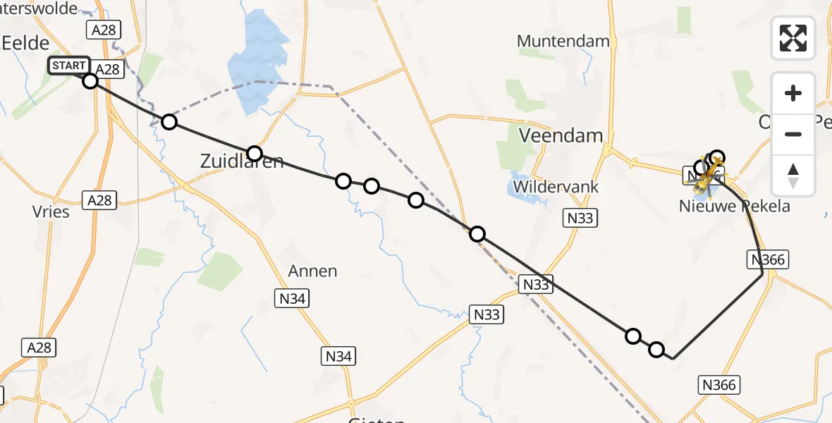 Vluchtroute Traumahelikopter Groningen Airport Eelde - Nieuwe Pekela, 26 oktober 2026, 14:20