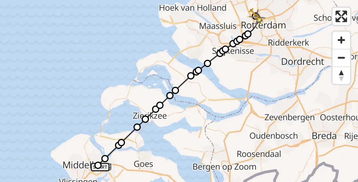 Vluchtroute Traumahelikopter Nieuw- en Sint Joosland - Rotterdam The Hague Airport, 26 oktober 2026, 14:23