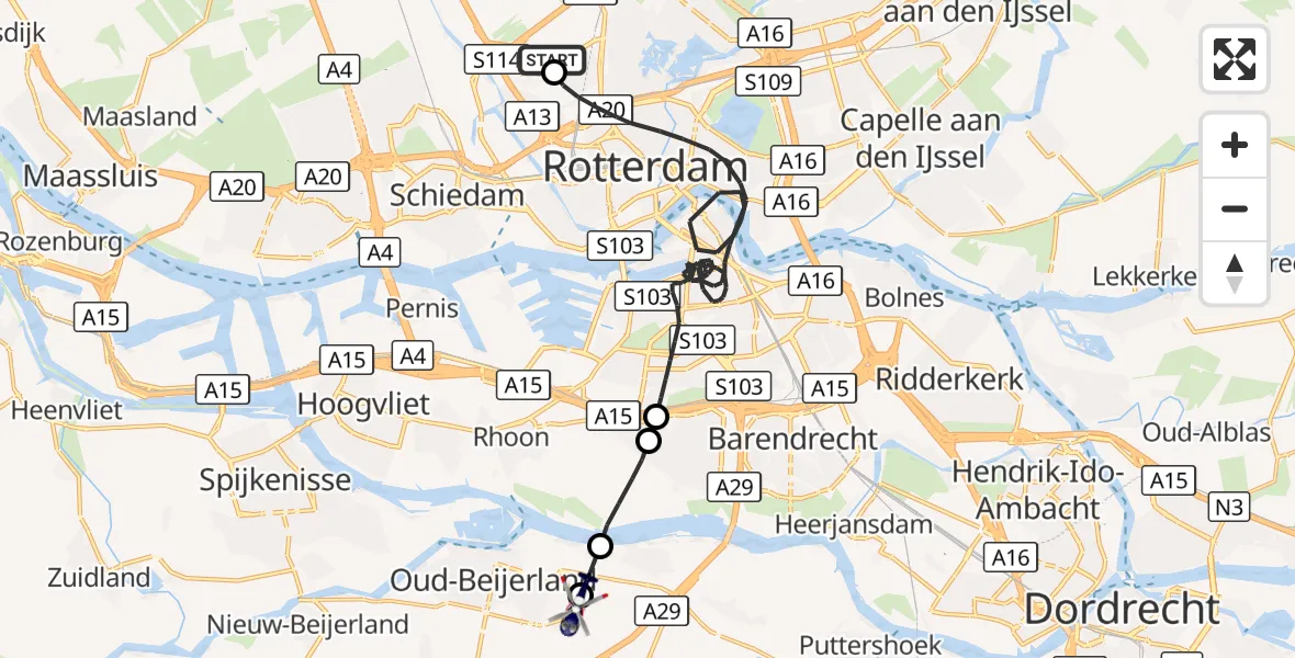 Vluchtroute Politiehelikopter Rotterdam The Hague Airport - Mijnsheerenland, 26 oktober 2026, 14:38