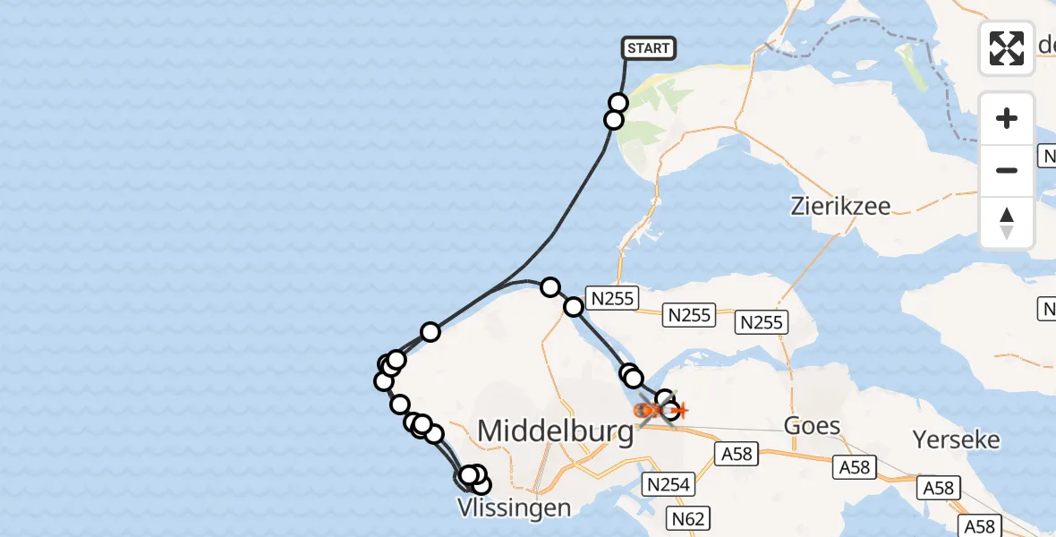 Vluchtroute Kustwachthelikopter Noordzee - Vliegveld Midden-Zeeland, 26 oktober 2026, 14:44