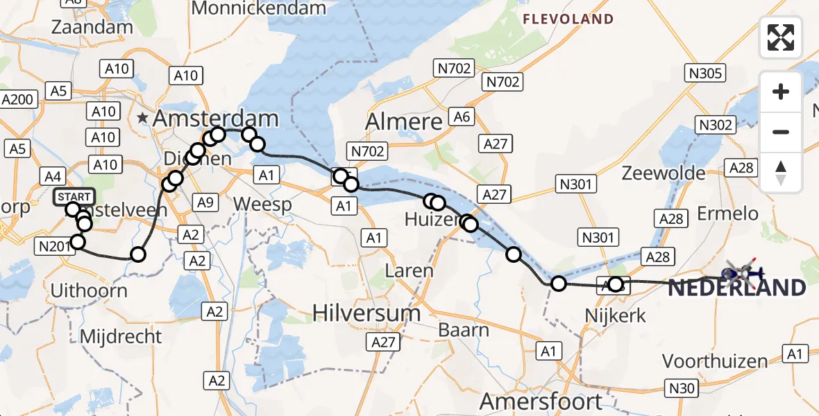 Vluchtroute Politiehelikopter Amsterdam Vliegveld Schiphol - Putten, 26 oktober 2026, 14:46