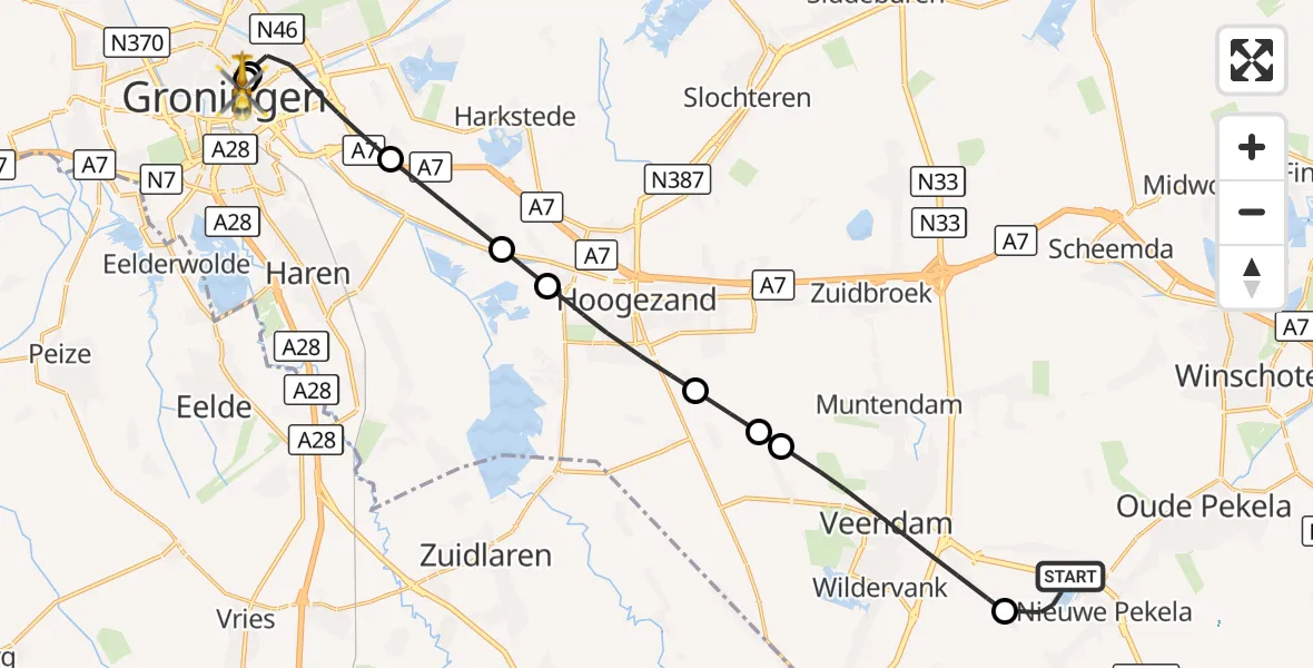Vluchtroute Traumahelikopter Nieuwe Pekela - Universitair Medisch Centrum Groningen, 26 oktober 2026, 15:08