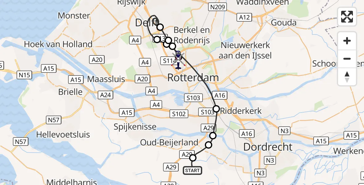 Vluchtroute Politiehelikopter Westmaas - Rotterdam The Hague Airport, 26 oktober 2026, 15:17