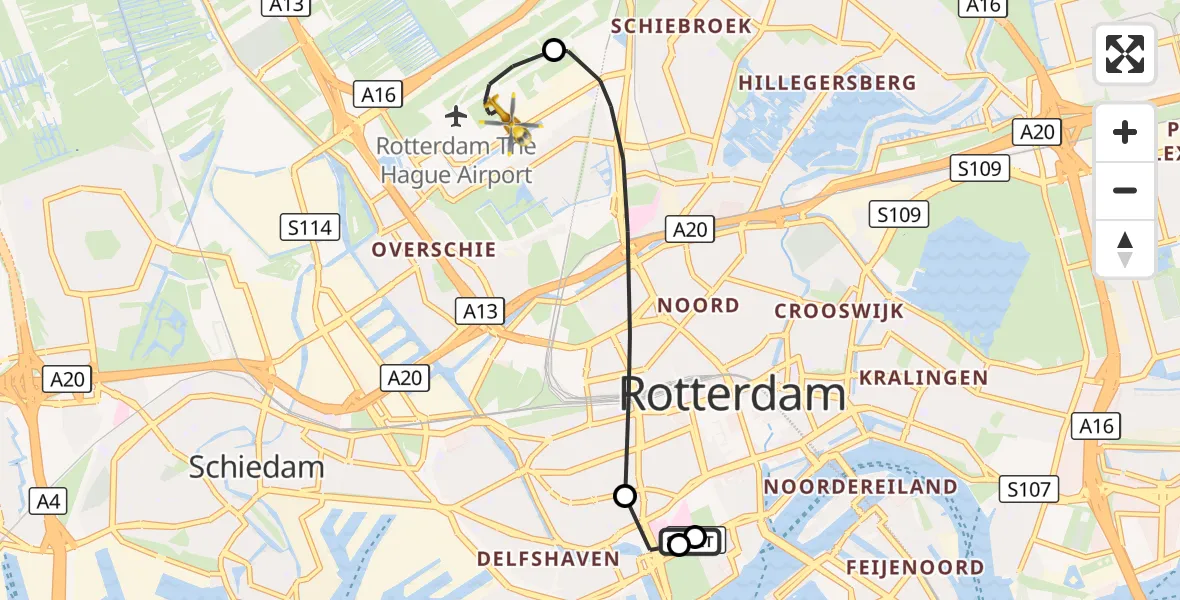 Vluchtroute Traumahelikopter Erasmus MC - Rotterdam The Hague Airport, 26 oktober 2026, 15:31