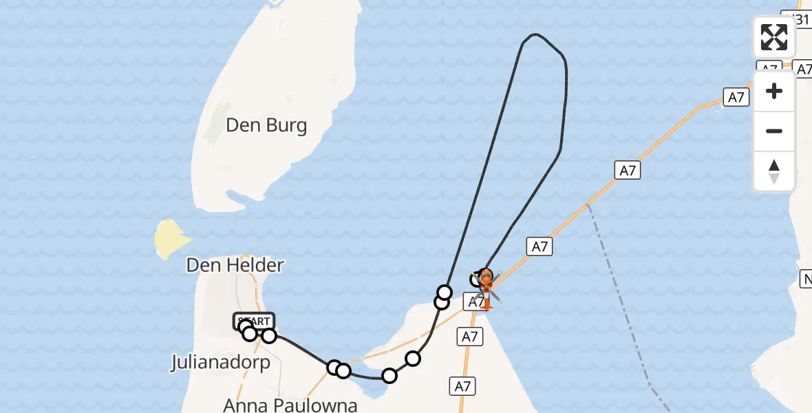 Vluchtroute Kustwachthelikopter Militair vliegveld De Kooy / Den Helder Airport - Den Oever, 26 oktober 2026, 15:49