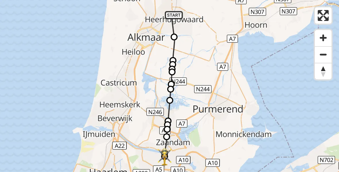 Vluchtroute Traumahelikopter Heerhugowaard - Amsterdam Heliport, 26 oktober 2026, 15:51