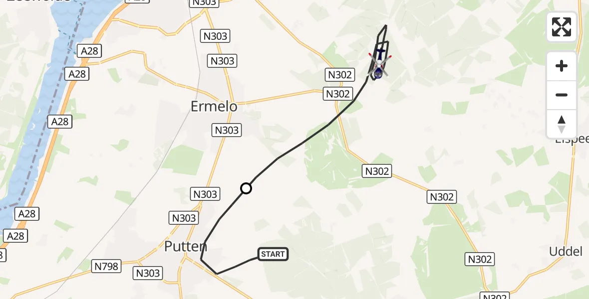 Vluchtroute Politiehelikopter Putten - Ermelo, 26 oktober 2026, 16:16