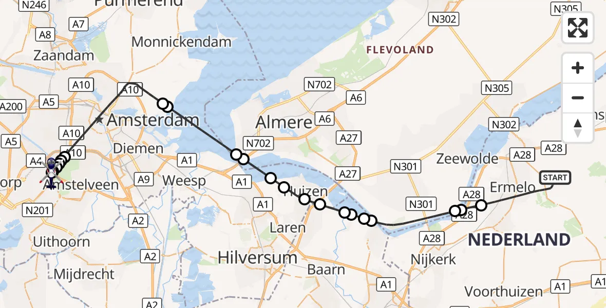 Vluchtroute Politiehelikopter Ermelo - Amsterdam Vliegveld Schiphol, 26 oktober 2026, 16:34