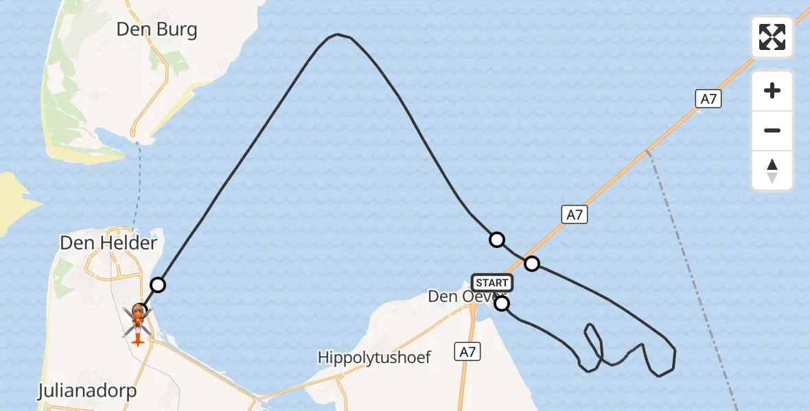 Vluchtroute Kustwachthelikopter Den Oever - Militair vliegveld De Kooy / Den Helder Airport, 26 oktober 2026, 16:41