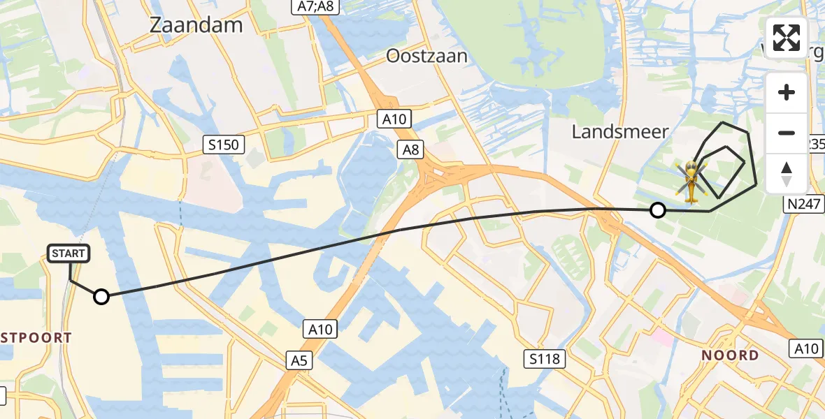 Vluchtroute Traumahelikopter Amsterdam Heliport - Landsmeer, 26 oktober 2026, 16:55
