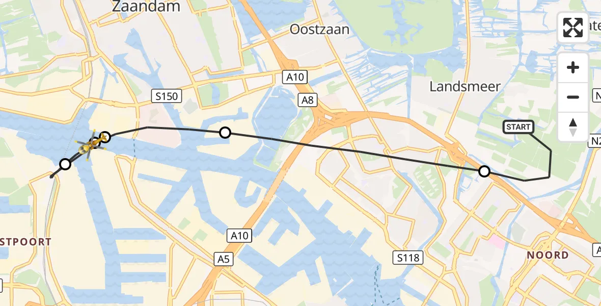 Vluchtroute Traumahelikopter Landsmeer - Amsterdam, 26 oktober 2026, 17:04