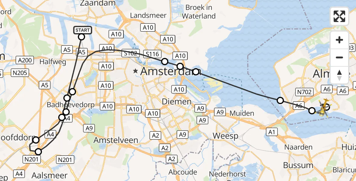 Vluchtroute Traumahelikopter Amsterdam Heliport - Almere, 26 oktober 2026, 17:24