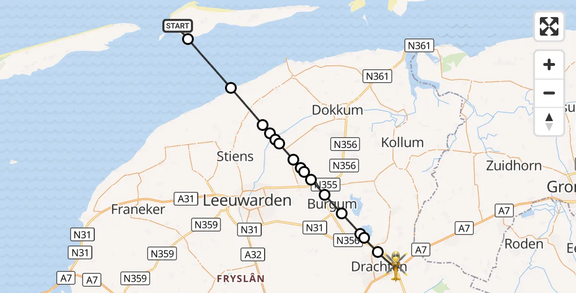 Vluchtroute Ambulancehelikopter Hollum - Drachten, 26 oktober 2026, 18:43