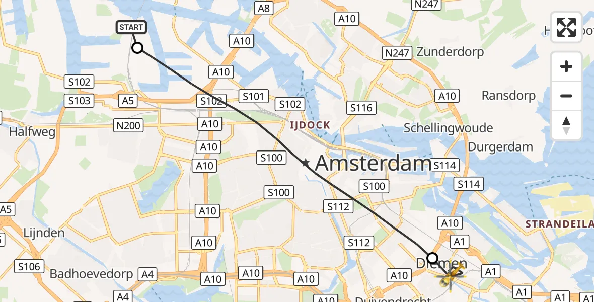Vluchtroute Traumahelikopter Amsterdam Heliport - Diemen, 27 oktober 2026, 08:04