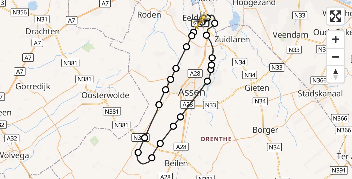 Vluchtroute Traumahelikopter Groningen Airport Eelde - Groningen Airport Eelde, 27 oktober 2026, 08:13