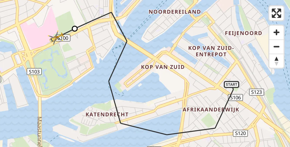 Vluchtroute Traumahelikopter Rotterdam - Erasmus Medisch Centrum Heliport, 27 oktober 2026, 08:23