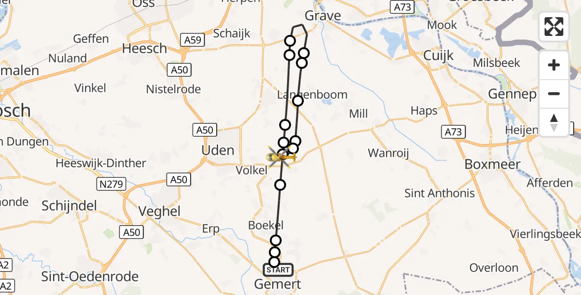 Vluchtroute Traumahelikopter Gemert - Vliegbasis Volkel, 27 oktober 2026, 08:26