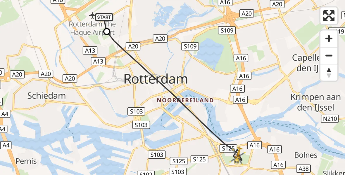 Vluchtroute Traumahelikopter Rotterdam The Hague Airport - Rotterdam, 27 oktober 2026, 09:01