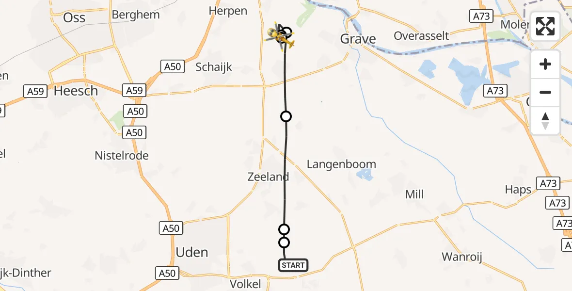 Vluchtroute Traumahelikopter Vliegbasis Volkel - Reek, 27 oktober 2026, 09:02