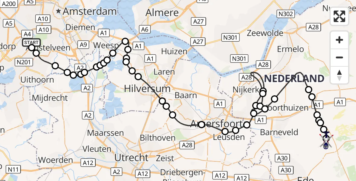 Vluchtroute Politiehelikopter Amsterdam Vliegveld Schiphol - HeliAir Harskamp Heliport, 27 oktober 2026, 09:04