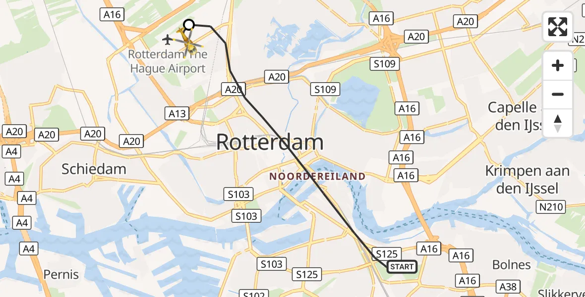 Vluchtroute Traumahelikopter Rotterdam - Rotterdam The Hague Airport, 27 oktober 2026, 09:24