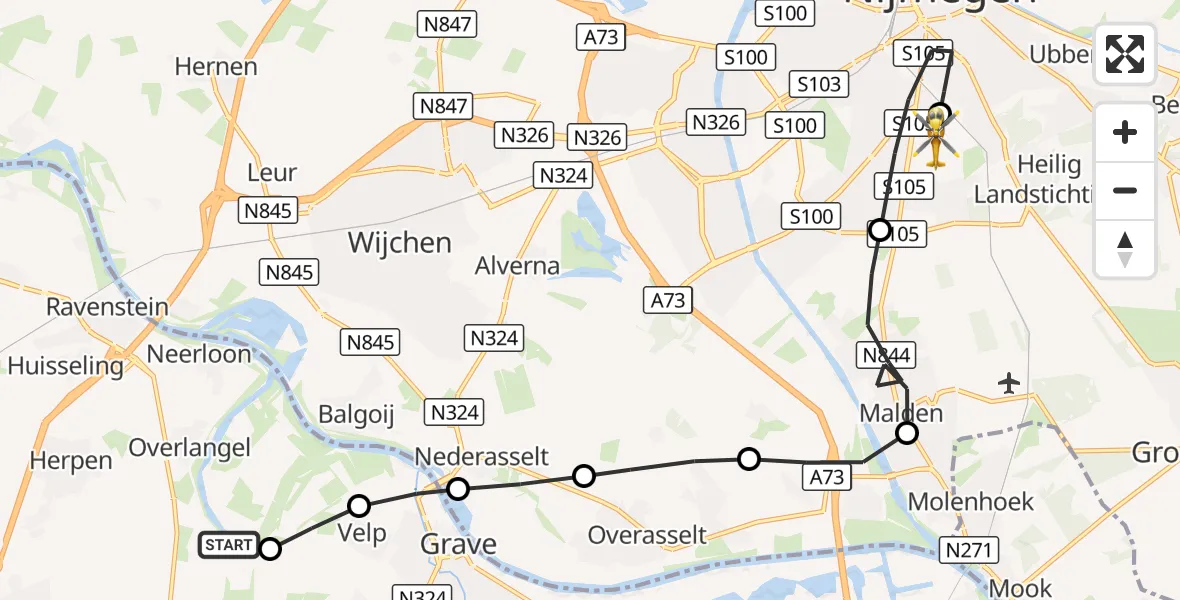 Vluchtroute Traumahelikopter Reek - Radboud University Medical Center Heliport, 27 oktober 2026, 09:29