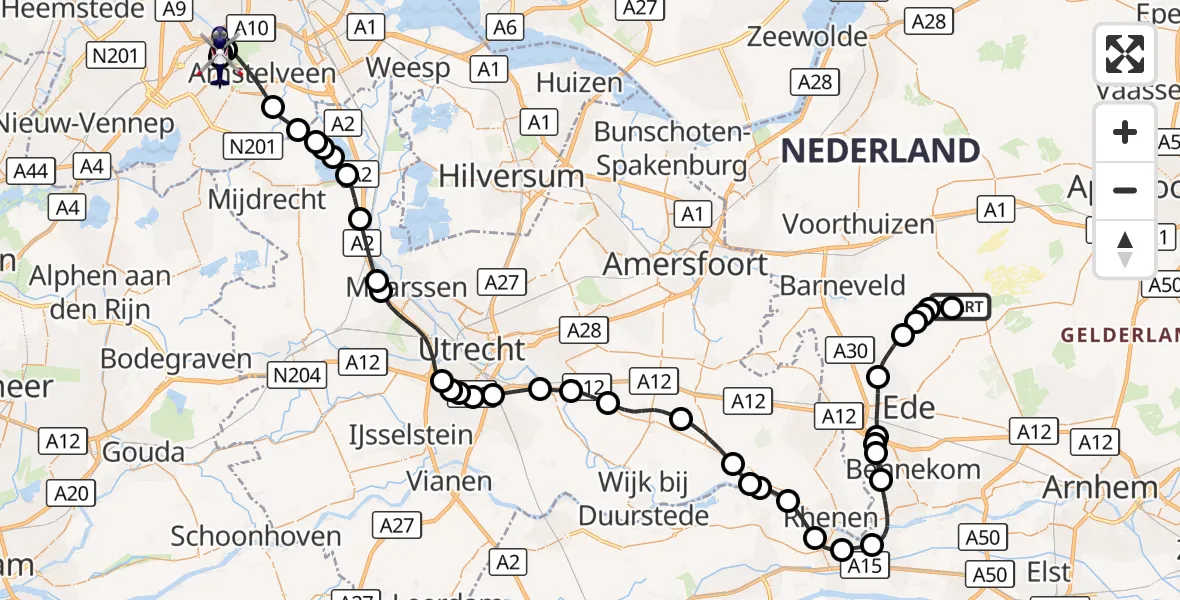 Vluchtroute Politiehelikopter vanuit HeliAir Harskamp Heliport