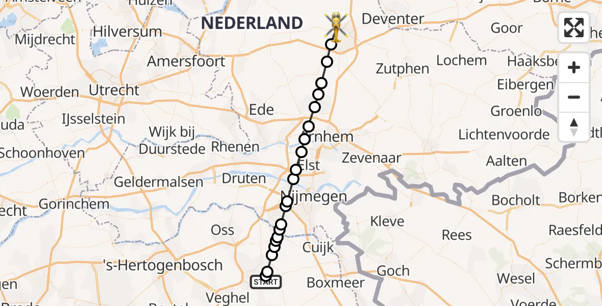 Vluchtroute Traumahelikopter Vliegbasis Volkel - Apeldoorn, 27 oktober 2026, 11:11