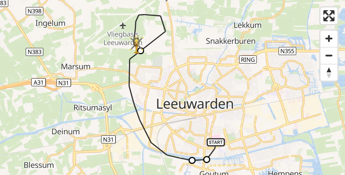 Vluchtroute Ambulancehelikopter Leeuwarden Medical Center Heliport - Vliegbasis Leeuwarden, 27 oktober 2026, 14:06
