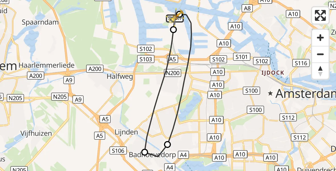 Vluchtroute Traumahelikopter Amsterdam Heliport - Amsterdam Heliport, 27 oktober 2026, 14:52