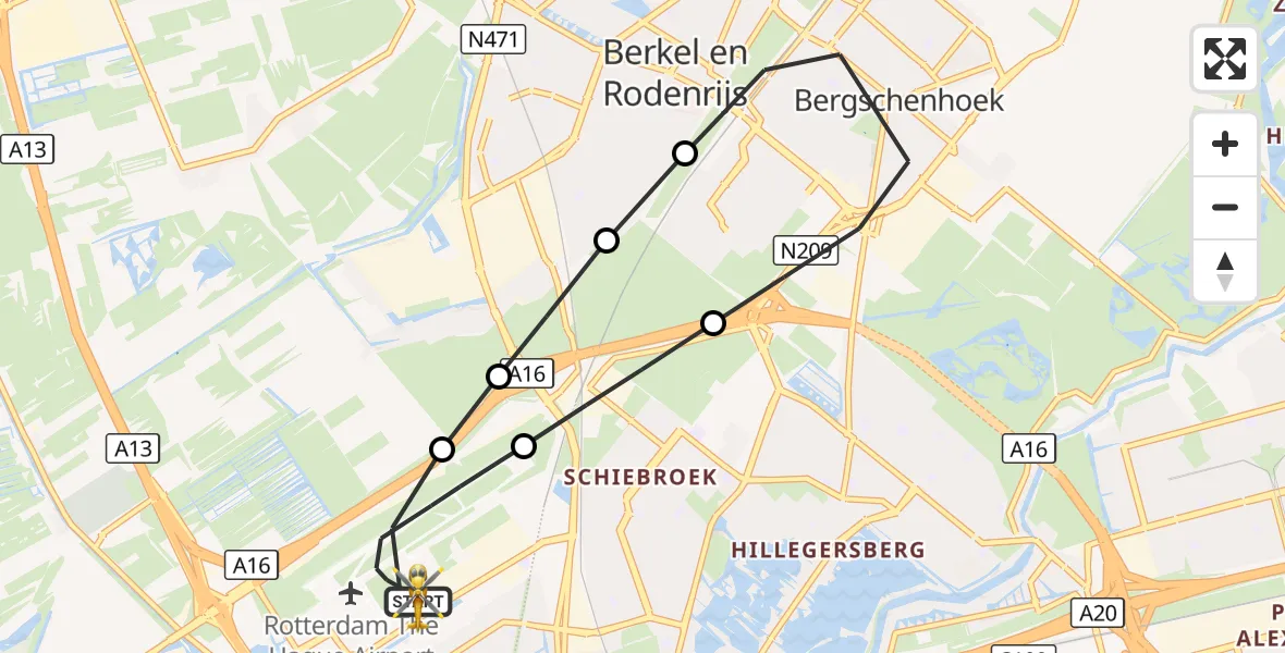 Vluchtroute Traumahelikopter Rotterdam The Hague Airport - Rotterdam The Hague Airport, 27 oktober 2026, 17:15