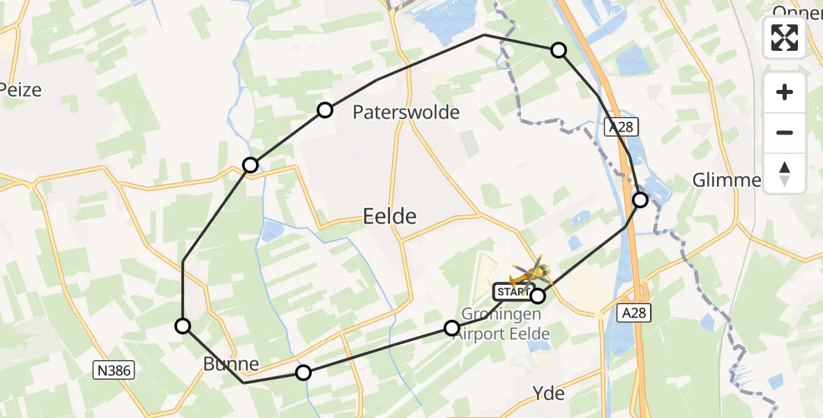 Vluchtroute Traumahelikopter Groningen Airport Eelde - Groningen Airport Eelde, 27 oktober 2026, 17:15