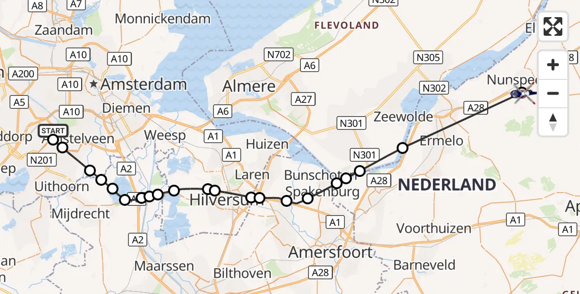 Vluchtroute Politiehelikopter Amsterdam Vliegveld Schiphol - Nunspeet, 27 oktober 2026, 17:46