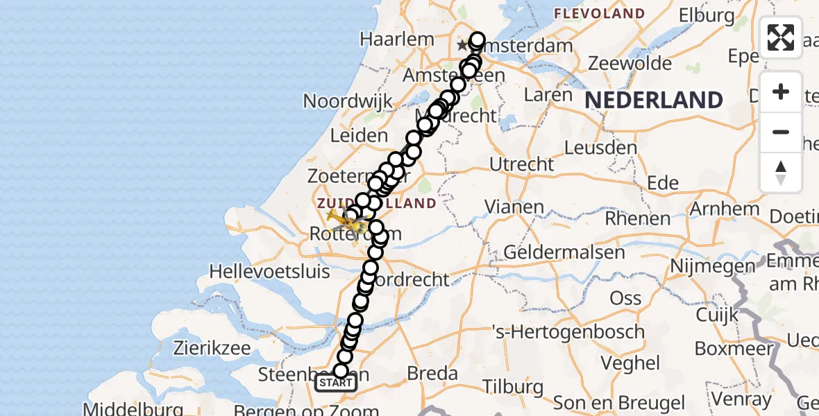 Vluchtroute Traumahelikopter Kruisland - Rotterdam The Hague Airport, 27 oktober 2026, 17:48
