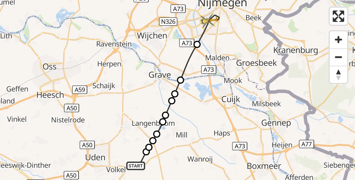 Vluchtroute Traumahelikopter Vliegbasis Volkel - Nijmegen, 27 oktober 2026, 17:58
