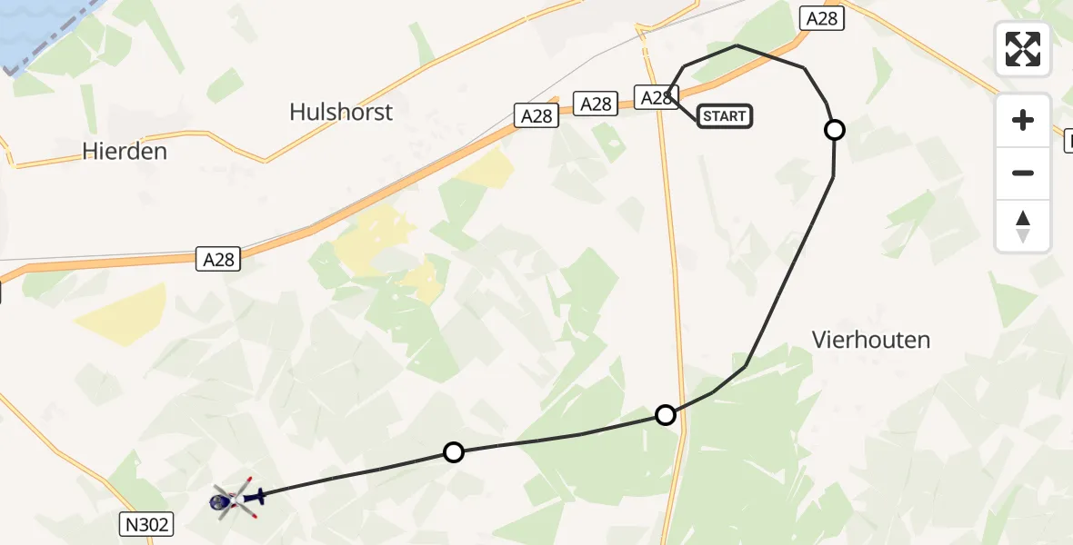 Vluchtroute Politiehelikopter Nunspeet - Ermelo, 27 oktober 2026, 18:14