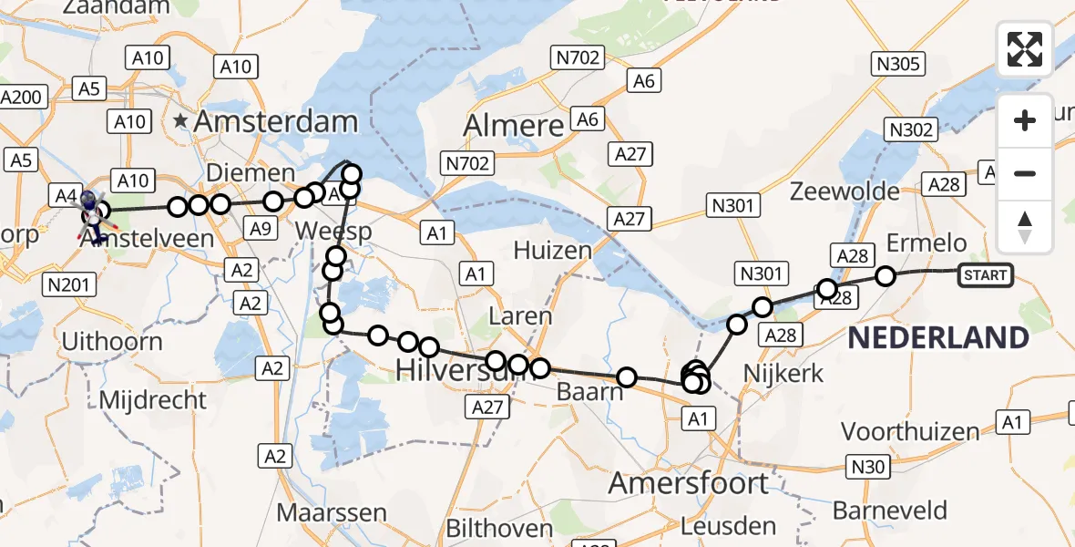 Vluchtroute Politiehelikopter Ermelo - Amsterdam Vliegveld Schiphol, 27 oktober 2026, 18:19