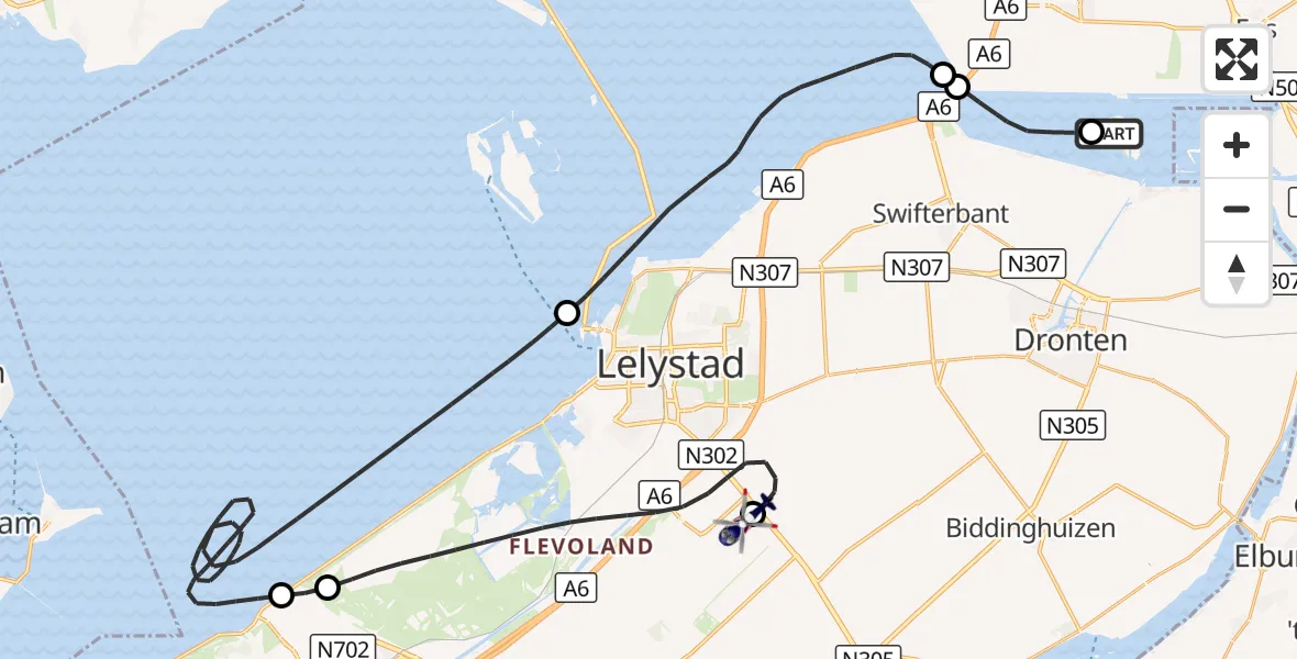 Vluchtroute Politiehelikopter IJsseloog - Lelystad Airport, 27 oktober 2026, 18:38