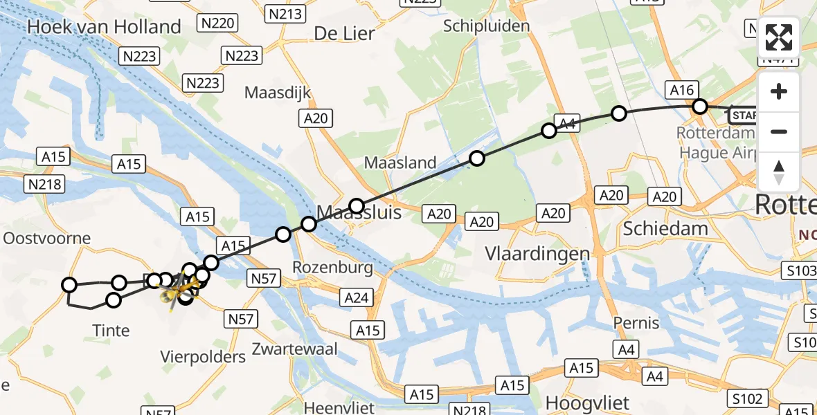 Vluchtroute Traumahelikopter Rotterdam The Hague Airport - Vierpolders, 27 oktober 2026, 18:43
