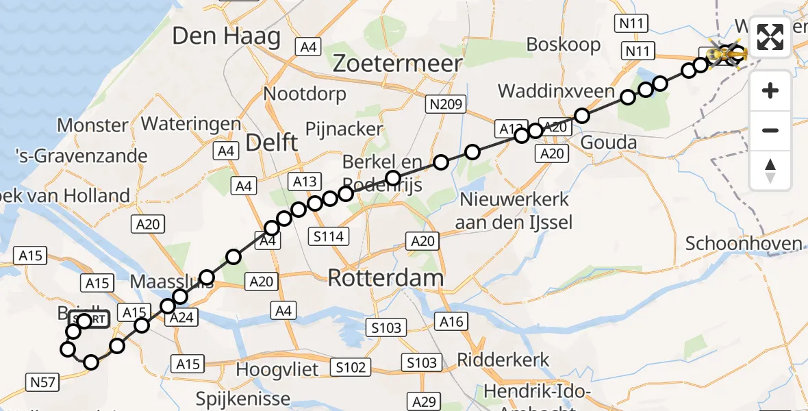 Vluchtroute Traumahelikopter Vierpolders - Waarder, 27 oktober 2026, 19:07