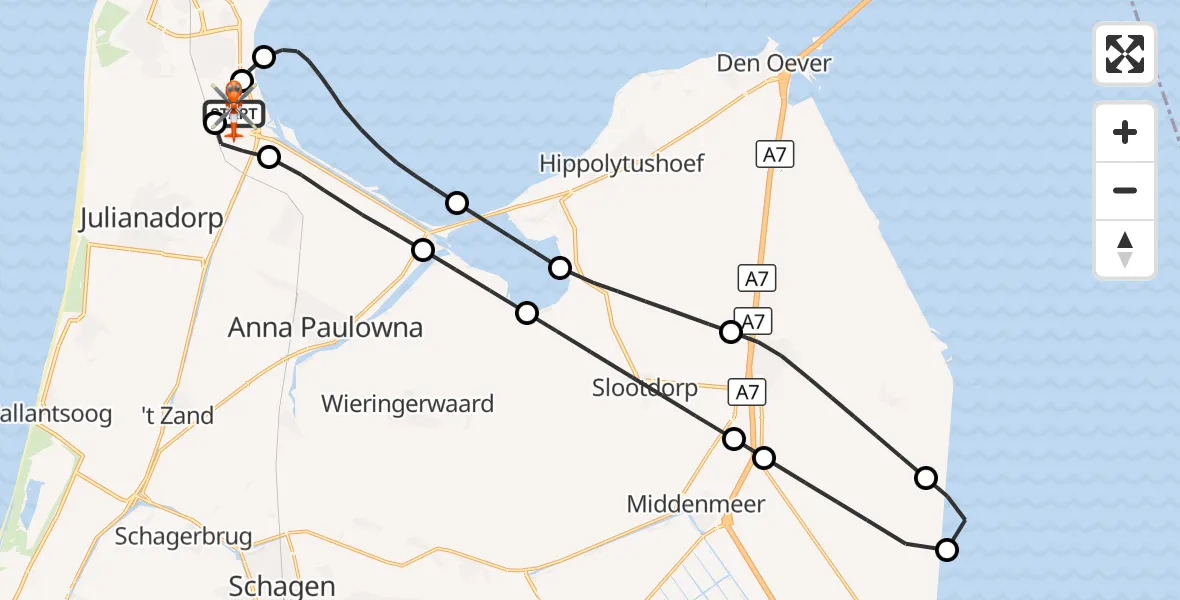 Vluchtroute Kustwachthelikopter Militair vliegveld De Kooy / Den Helder Airport - Militair vliegveld De Kooy / Den Helder Airport, 27 oktober 2026, 19:35