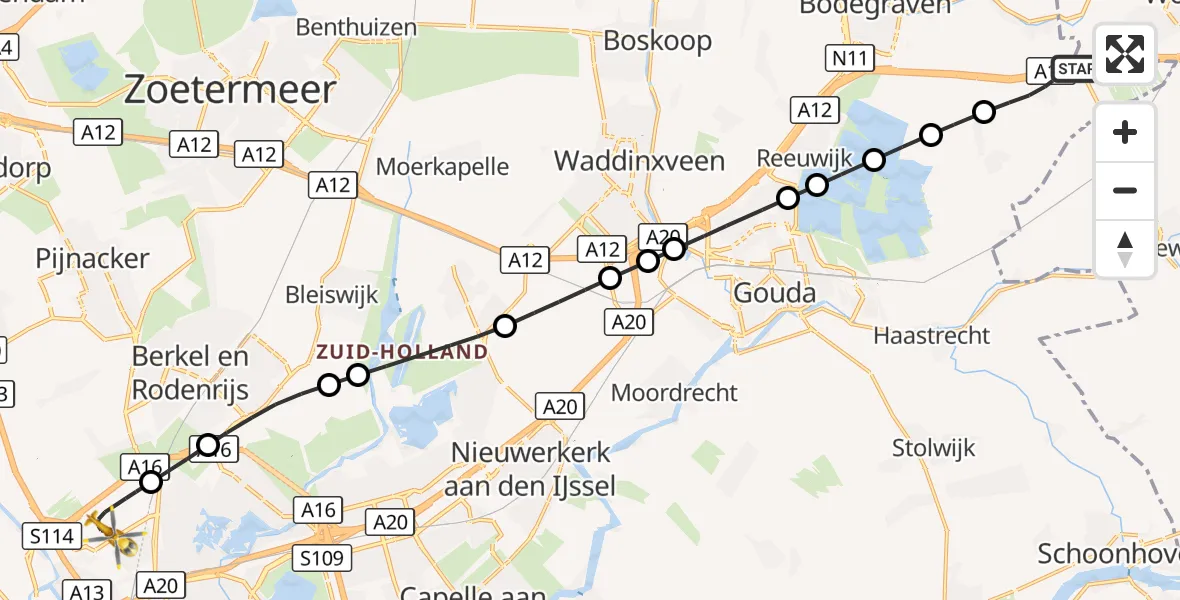 Vluchtroute Traumahelikopter Waarder - Rotterdam The Hague Airport, 27 oktober 2026, 19:53