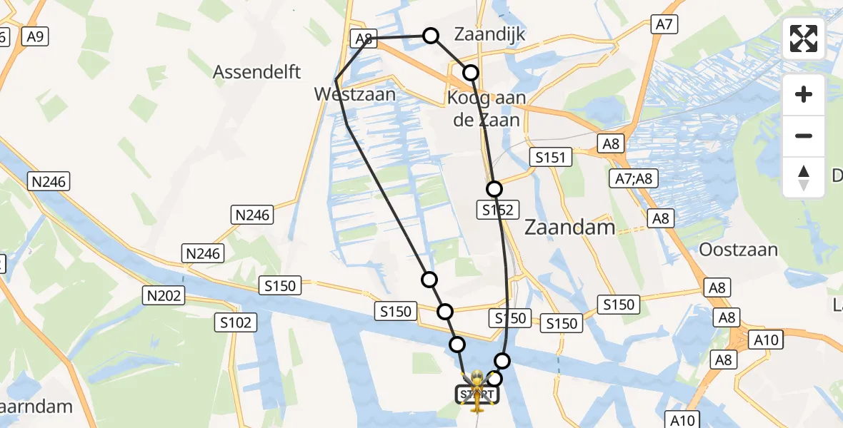 Vluchtroute Traumahelikopter Amsterdam Heliport - Amsterdam Heliport, 27 oktober 2026, 20:15