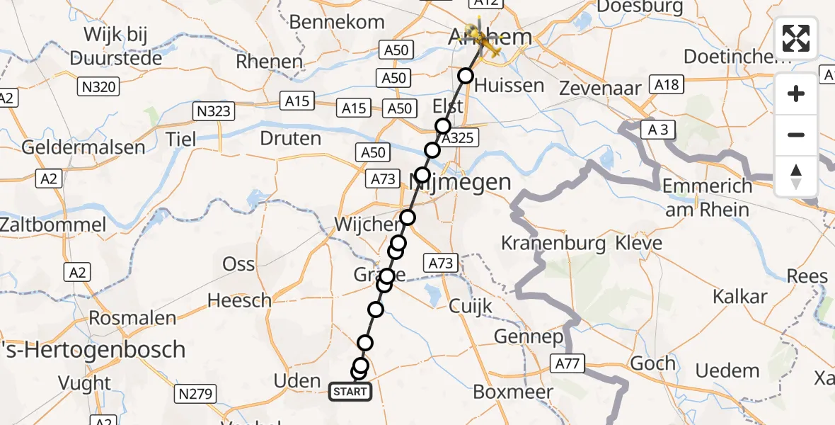 Vluchtroute Traumahelikopter Vliegbasis Volkel - Arnhem, 27 oktober 2026, 21:29