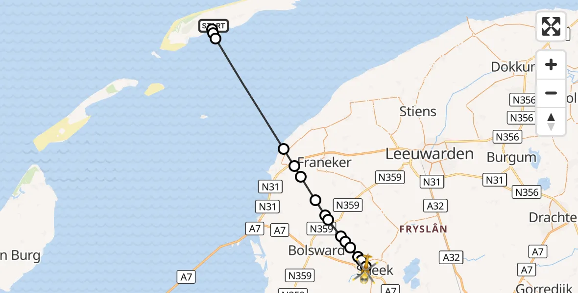 Vluchtroute Ambulancehelikopter Terschelling Heliport - Antonius Hospital Heliport, 28 oktober 2026, 02:23